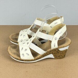 Rieker Elba Leather Wedge Sandals Womens 8.5 EU 40 White Ankle Strap